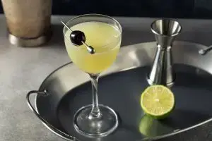 Last Word cocktail on a silver platter